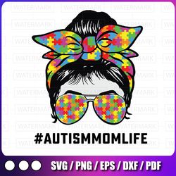 autism mom life messy bun png, sunglasses bandana mother is day png, autism mom png, autism awareness