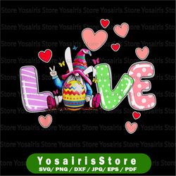 easter gnome love png sublimation design, easter sublimation png, easter day png, easter gnome png, gnome with egg png