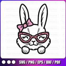easter bunny rabbit leopard glasses svg, ribbon cute easter girls svg, happy easter, easter bunny with glasses