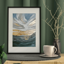golden sunset - original oil painting, landscape, skyscape, clouds
