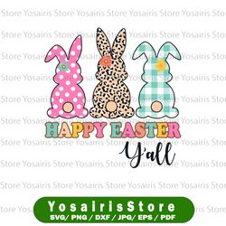 happy easter y'all bunny rabbit trio - blush floral, leopard cheetah, plaid stripes clip art sublimation design