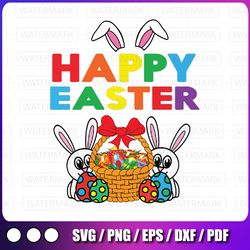 happy easter bunny eggs basket svg, cute rabbit svg, easter svg, rabbits, carrots instant download