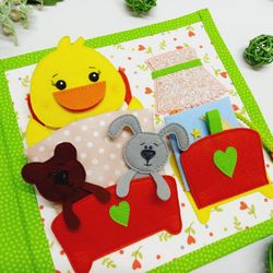 Textile DUCKLING HOUSE, Dollhouse Quiet Book,  Baby Book for Kids 1, 2, 3 years old
