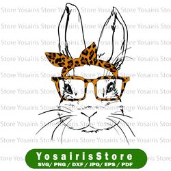 cute bunny face leopard glasses headband happy easter day easter png, easter day png, bunny with heart glasses