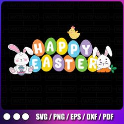 happy easter eggs svg, easter svg, easter bunny eggs with bunny rabbits svg, cricut