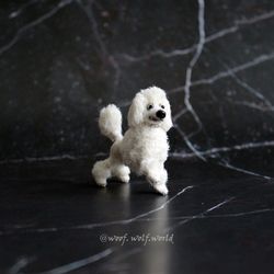 Cute White Poodle. Realistic mini toy. Miniature dog. Pet for doll. Pet Portrait.
