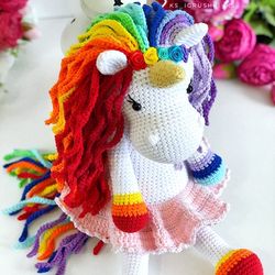 Crochet animal. Rainbow unicorn toy for girl