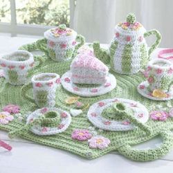 Digital | Crocheted tea set | Knitted crockery | Crochet pattern | Knitted cakes | Toys for children | PDF Template