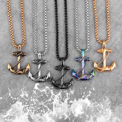 anchor necklace. stainless steel necklace pendant for men, steel chain anchor, men jewellery, father's day gift, biker