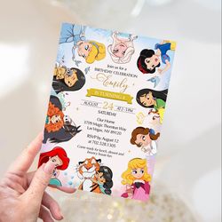 Baby Princess birthday party invitation, Baby Girl Cute Animals Royal Celebration, custom invitation for girl