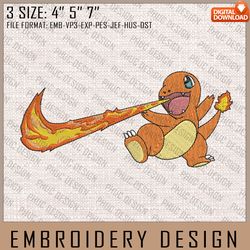 charmander nike embroidery files, nike embroidery, pokemon, anime inspired embroidery design, machine embroidery design