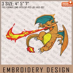 charizard nike embroidery files, nike embroidery, pokemon, anime inspired embroidery design, machine embroidery design