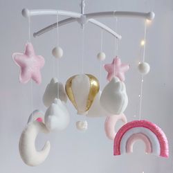 baby mobile girl with  rainbow ,nursery decor and best baby shower gift handmade