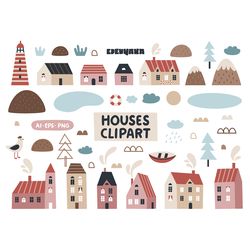Travel Clipart, House Clipart, Boho Clipart, house png, home clipart, Marine clipart