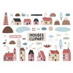 travel clipart, house clipart, boho clipart, house png, home clipart, marine clipart