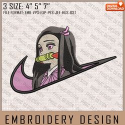 nezuko nike embroidery files, nike embroidery, demon slayer, anime inspired embroidery design, machine embroidery design