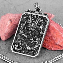 chinese dragon tag necklace stainless steel dragon chinese zodiac pendant astrology necklace uspicious dragon pendant