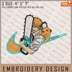 denji nike embroidery files, nike embroidery, chainsaw man, anime inspired embroidery design, machine embroidery desig