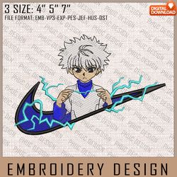 killua nike embroidery files, nike embroidery, hunter x hunter, anime inspired embroidery design