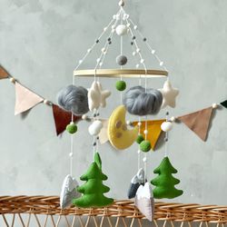 Woodland baby mobile neutral nursery Forest mobile Mountain crib mobile Woodland nursery decor