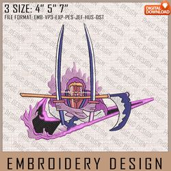 zoro nike embroidery files, nike embroidery, one piece, anime inspired embroidery design, machine embroidery design