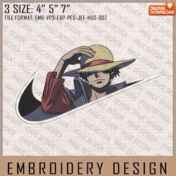 luffy nike embroidery files, nike embroidery, one piece, anime inspired embroidery design, machine embroidery design