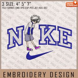 killua nike embroidery files, nike embroidery, hunter x hunter, anime inspired embroidery design