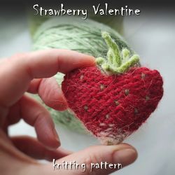 Strawberry heart pattern, valentine gift, knitting pattern, knitted heart, strawberry art, valentine heart, DIY crafts