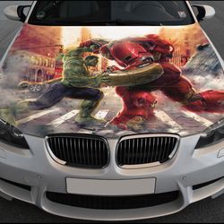 Vinyl Car Hood Wrap Full Color Graphics Decal Hulk vs Iron Man Sticker
