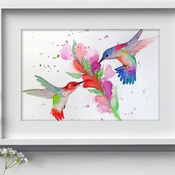Hummingbirds birds watercolor, bird painting bird watercolor art by Anne Gorywine