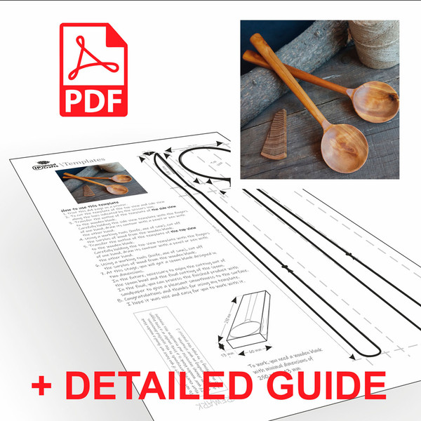 Printable PDF template of wooden cooking spoon with long handle