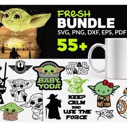 55 BABY YODA SVG BUNDLE - SVG, PNG, DXF, EPS, PDF Files For Print And Cricut