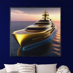 Super Golden luxury Mega Yacht - Nautical life || Digital Print || Nautical Decor Art || Digital Download Wall Art