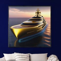 super golden luxury mega yacht - nautical life || digital print || nautical decor art || digital download wall art