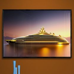 Golden luxury Mega Yacht - Nautical life || Digital Print || Nautical Decor Art || Digital Download Wall Art