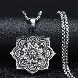 water lotus necklace, yantra steel pendant, lotus flower pendant necklace, stainless steel nature pendants, lotus neck