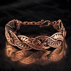 Unique handmade copper bracelet for woman Antique style wire wrapped bracelet 7th Anniversary Handcrafted woven jewelry