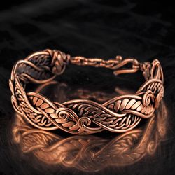 unique handmade copper bracelet for woman antique style wire wrapped bracelet 7th anniversary handcrafted woven jewelry