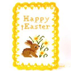 Happy Easter Greeting Card, Easter Bunny Embroidery Design, Handmade Card, Rabbit Lover Gift, Handmade Easter Gift