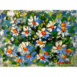 daisy painting abstract original art flower textured painting impasto floral wall art miniature 6" x 8" by colibri art