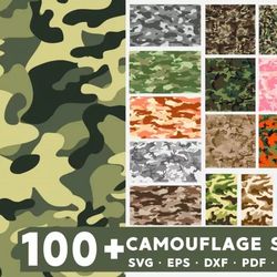 100 CAMOUFLAGE SVG BUNDLE - SVG, PNG, DXF, EPS, PDF Files For Print And Cricut