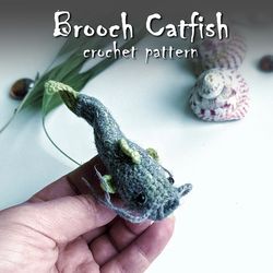 Catfish crochet pattern, crochet fish pattern, amigurumi fish, crochet brooch, clothes decor, handmade pin, DIY craft