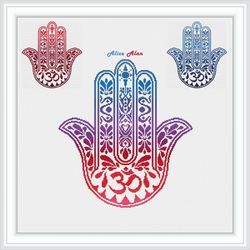 Cross stitch pattern Set Hamsa amulet talisman hand of Fatima east ornament blue red ethnic Asia counted crossstitch PDF