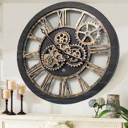 Wall clock 24 inches with real moving gears Vintage Vintage Black