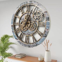 Wall clock 24 inches with real moving gears Aqua Green