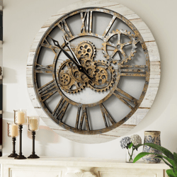 Wall clock 24 inches with real moving gears Desert Beige