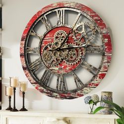 Wall clock 24 inches with real moving gears Red Lava