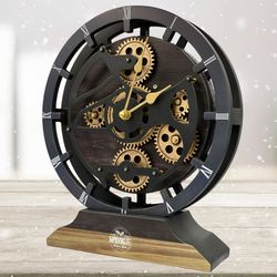 desk clock 10 inches with real moving gear convertible into wall clock (hybrid) vintage black