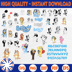 bluey svg bundle and full alphabet svg | bluey svg | bluey birthday | bluey party | bluey birthday|png|eps|dxf| digital