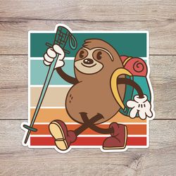 hiking sloth sticker, waterproof vinyl decal, great gift for animal lovers